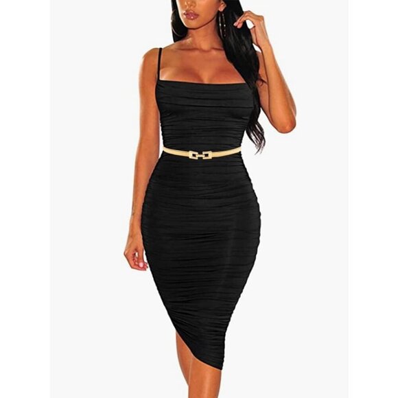 Women\'s Elastic Metal Skinny Chain Belt Gold Silver Adjustable Waist Accessories